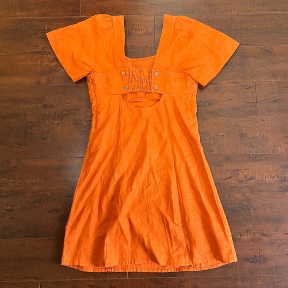 MADEWELL Square Neck Mini Dress Linen Dark Copper Orange Size 00 NWT - Picture 8 of 15